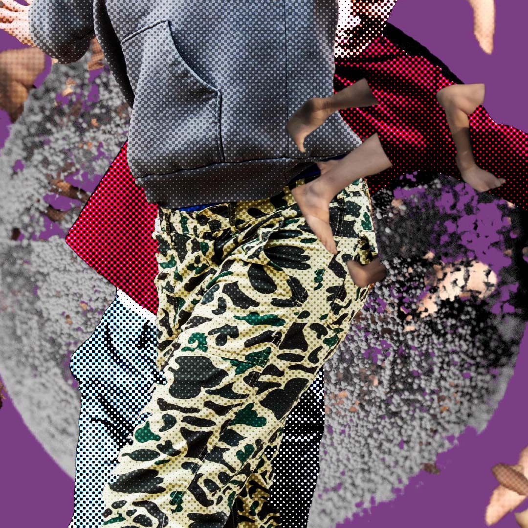 Person wearing leopard print pants.