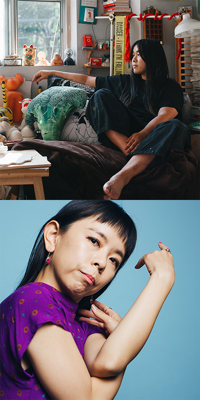 Ness Lee portrait (top-half) and Megumi Kokuba portrait (bottom-half)